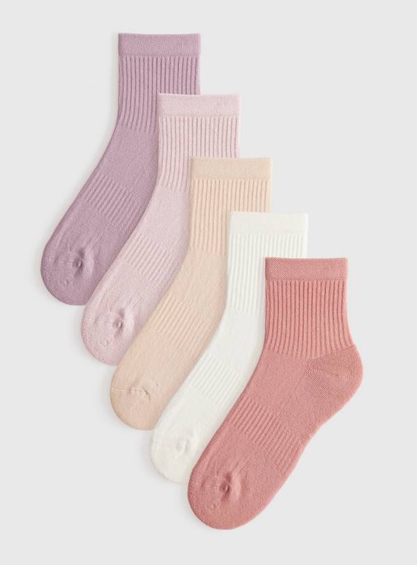 Pink Shades Cropped Ankle Sports Socks 5 Pack 4-8